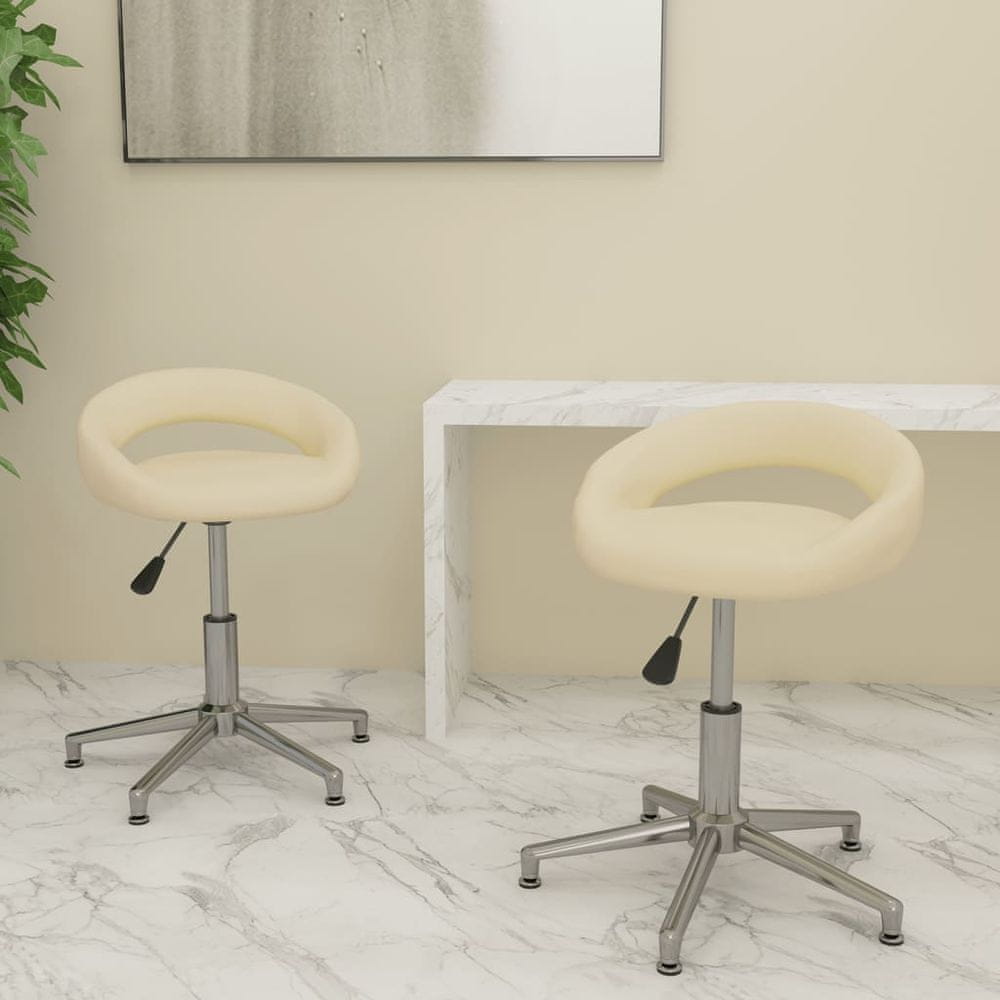 Vidaxl Otočné stoličky, 2 ks, krémové, čalúnené koženkou